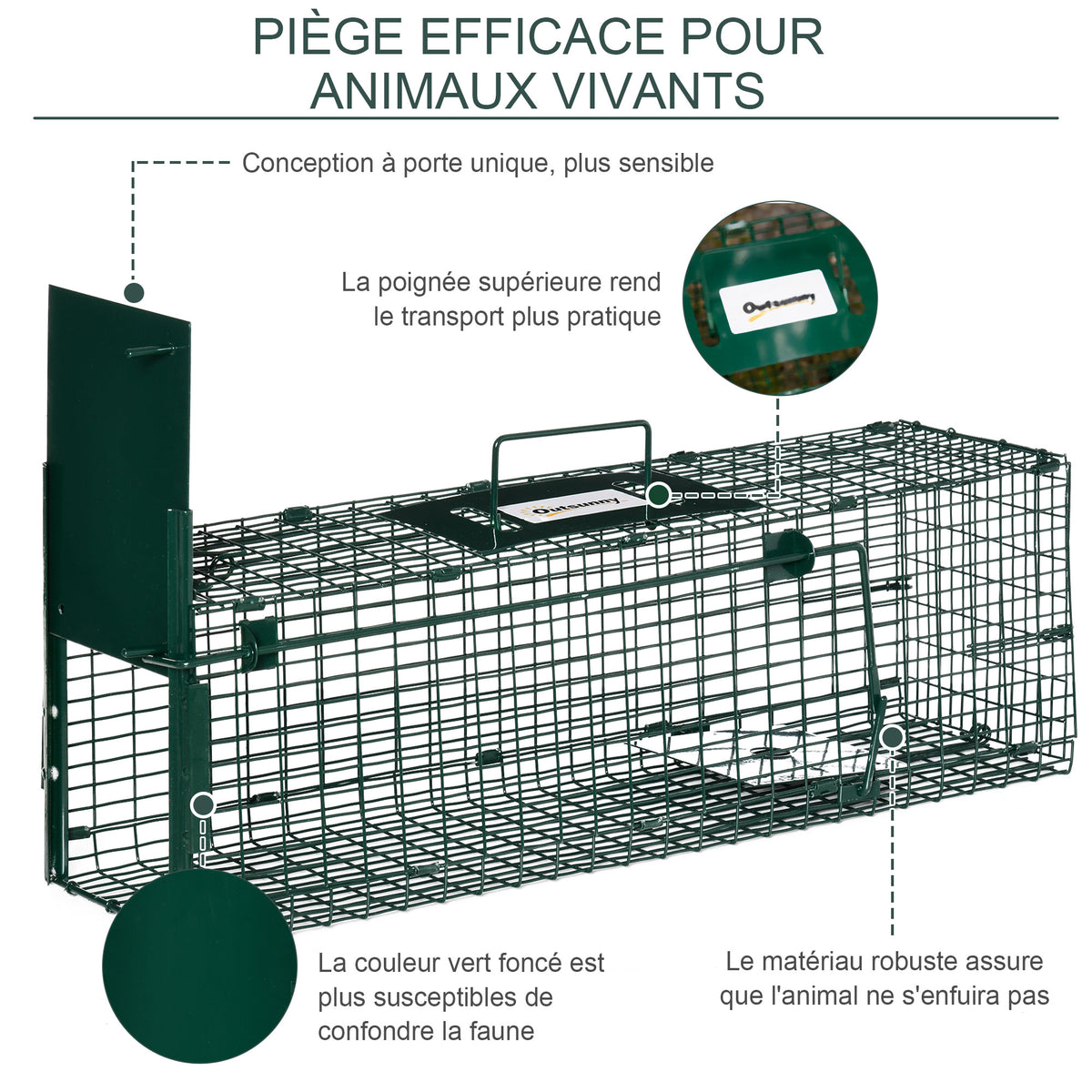 Cage attrape animaux nuisibles 1 entrée dim. 60 x 18 x 20 cm vert foncé-5