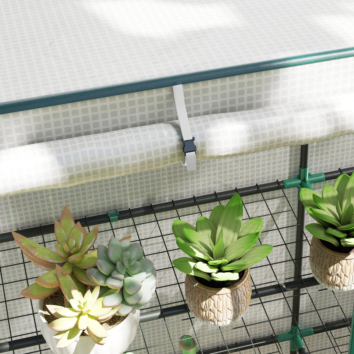 Serre de jardin avec étagères métalliques à 3 niveaux serre de balcon couverture PE toit incliné 144 x 48 x 152 cm blanc-7