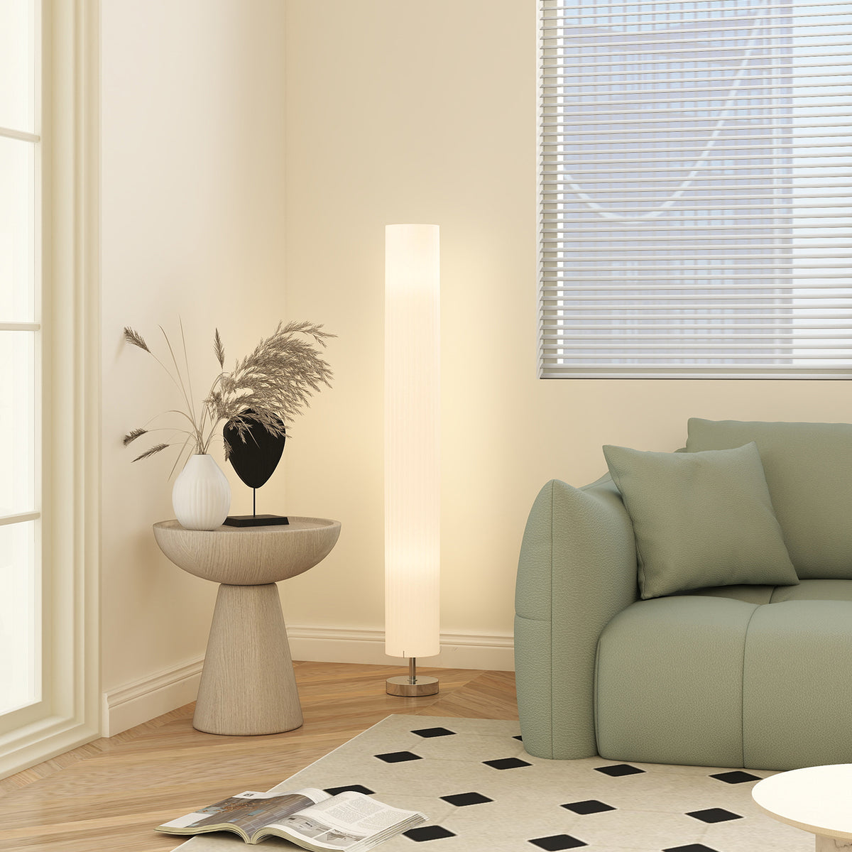 Lampe lampadaire colonne sur pied moderne lumière tamisée 40 W 14L x 14l x 120H cm inox blanc-1