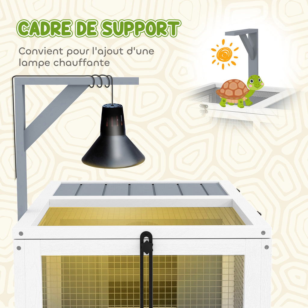 Maison enclos cage pour petit animal tortue avec 2 espaces support de lampe 81 x 48 x 31,5 cm gris-4