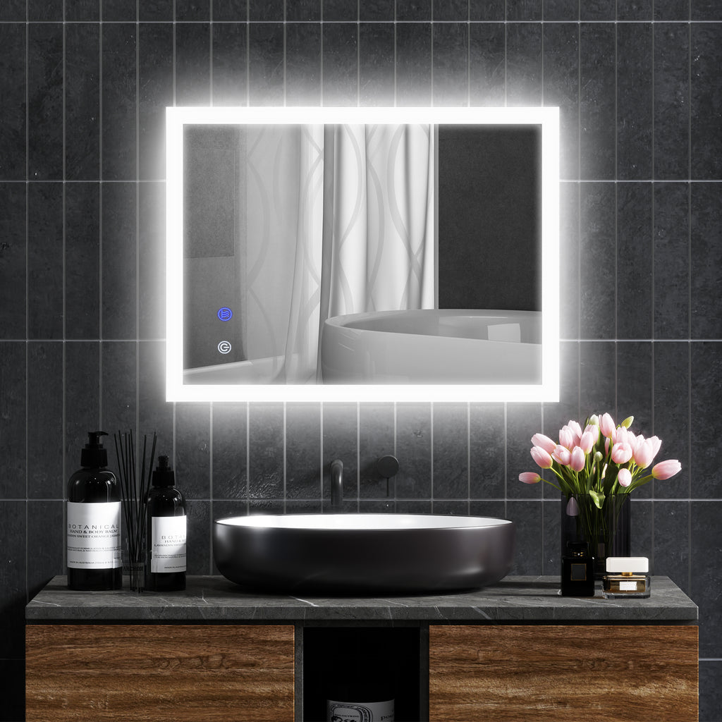 Miroir mural lumineux LED de salle de bain 80 x 60 cm 3 couleurs luminosité réglable interrupteur tactile transparent-1