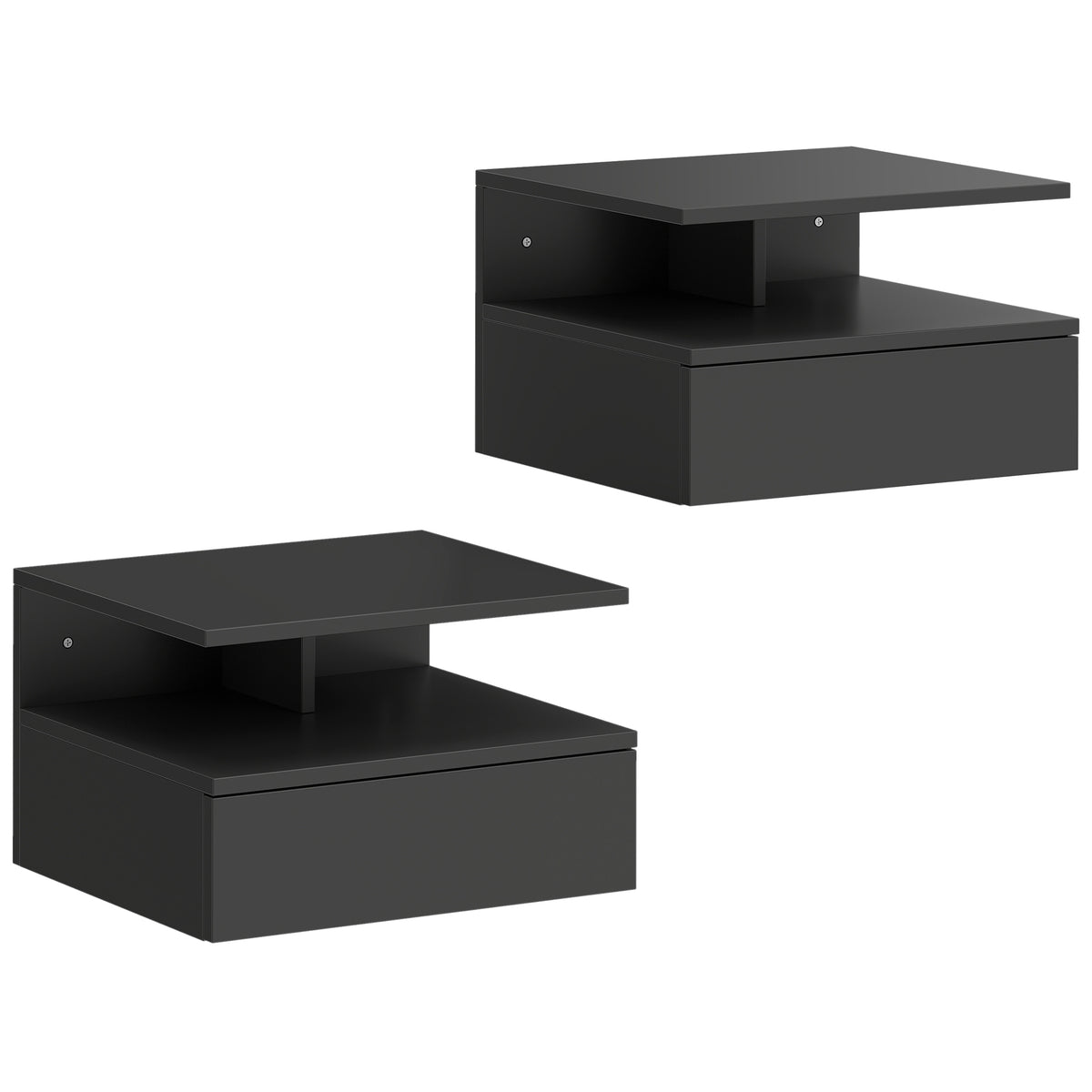 Lot de 2 tables de chevet murales, tables de nuit suspendues avec tiroir, étagère ouverte, 35x32x22,5cm, noir-0