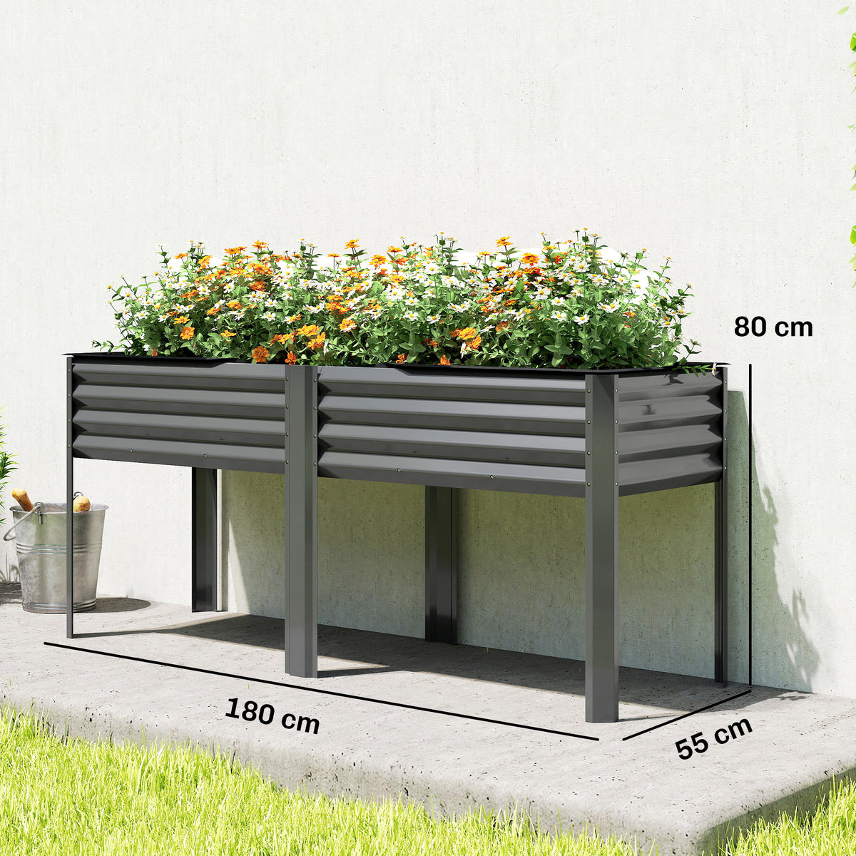 Potager sur Pieds en Métal, Jardinière Surélevée en Métal 241L avec Barres Renforcées et Tissu Non-Tissé, Gris Foncé-2