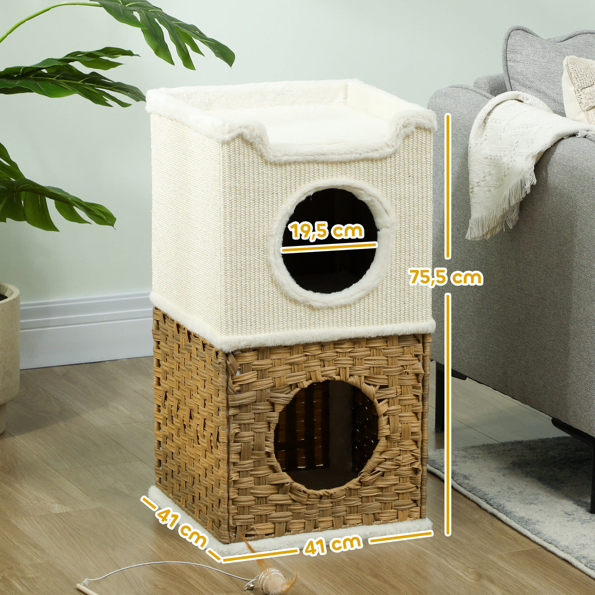 Niche pour chat d'intérieur à 3 niveaux, tour pour chat avec griffoir en sisal à griffer 41 x 41 x 75,5 cm, crème-2