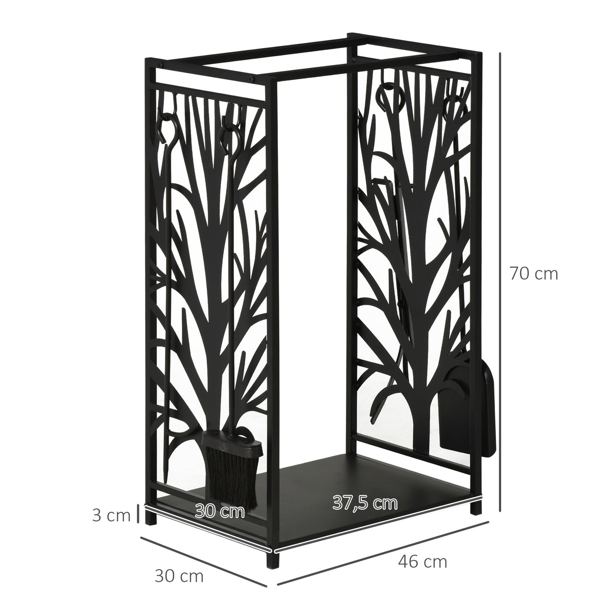 Porte bûches - Range bûches Serviteur de cheminée Arbre - Multi Accessoires étagère 46L x 29l x 70H cm Acier Noir-2