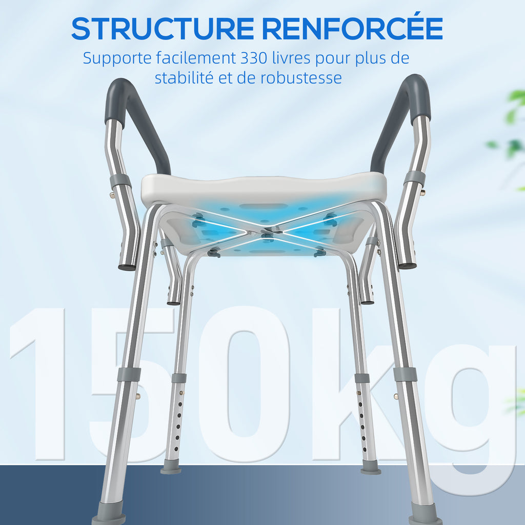 Tabouret de douche pour personnes âgées et handicapées avec accoudoirs, hauteur réglable, patins antidérapants, gris-7