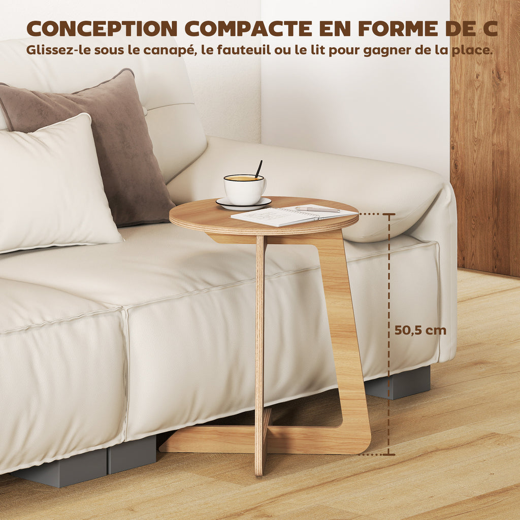 Table d'Appoint en Forme C, Plateau Rond Ø 36 cm, Table Basse Moderne, Compact, Montage par Clipsage, Effet Bois Naturel-4