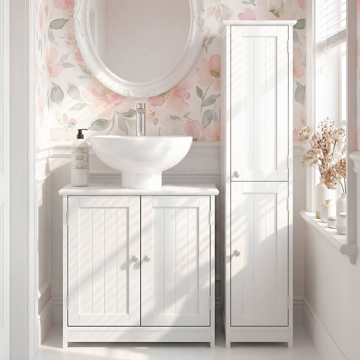 Meuble salle de bain sous lavabo - meuble sous-vasque - placard 2 portes avec étagère - dim. 60L x 30l x 60H cm - en bois blanc-1