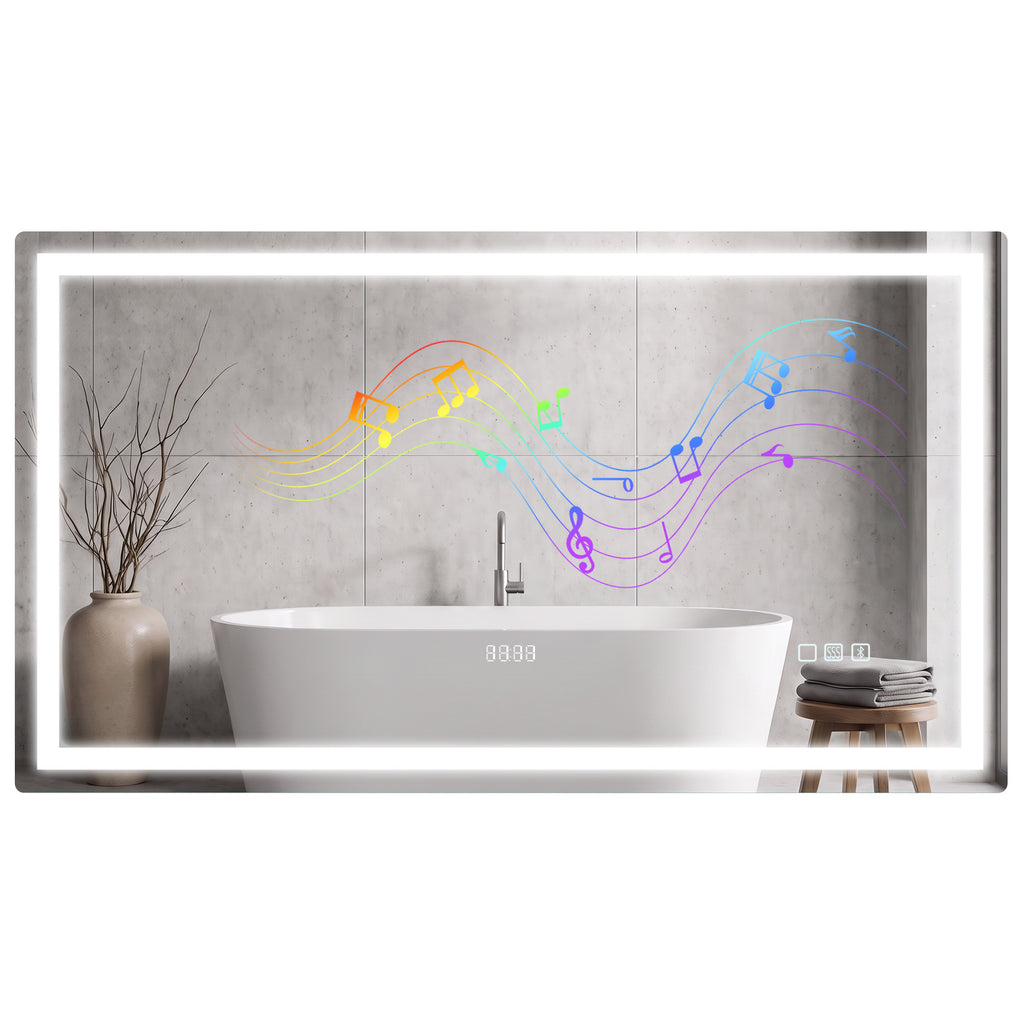 Miroir salle de bain LED bluetooth 140 x 80 cm interrupteur tactile lumière réglable 3 couleurs anti-buée mémoire argent-9