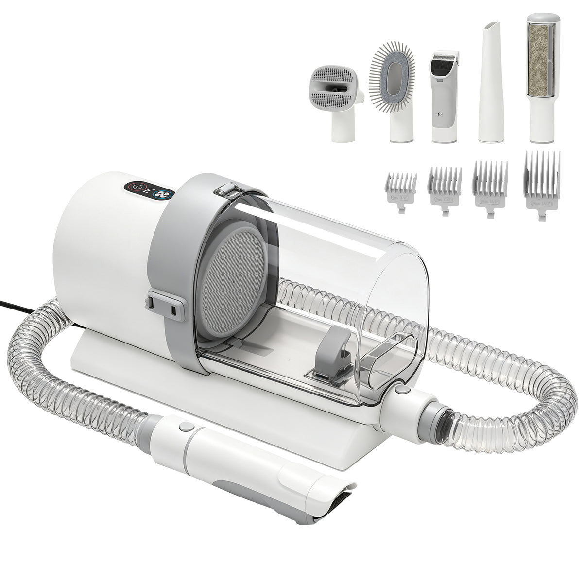 Aspirateur Toilettage Chien Chat 5 en 1 Tondeuse avec Aspiration Puissante 10kPa Grand Bac 2,5L Faible Bruit ≤65dB Blanc-0