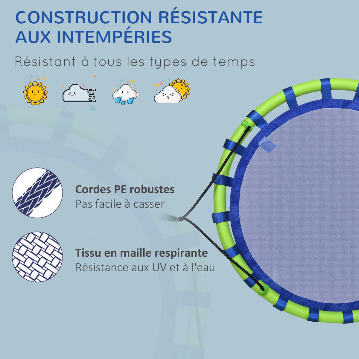 Balançoire nid d'oiseau ronde hauteur réglable à suspendre enfant adulte jardin capacité de charge 150 kg Ø 100 cm bleu-5