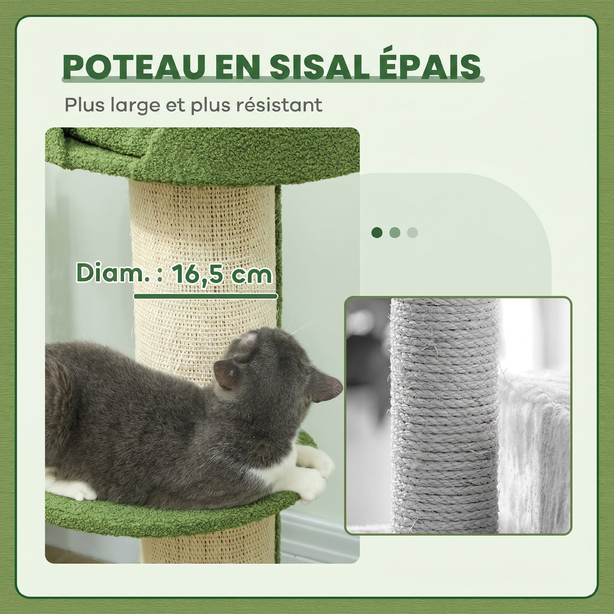 Arbre à Chat avec Griffoir, Centre d'Activités, Plateformes, Coussin, 45 x 45 x 91 cm, Vert et Beige-5