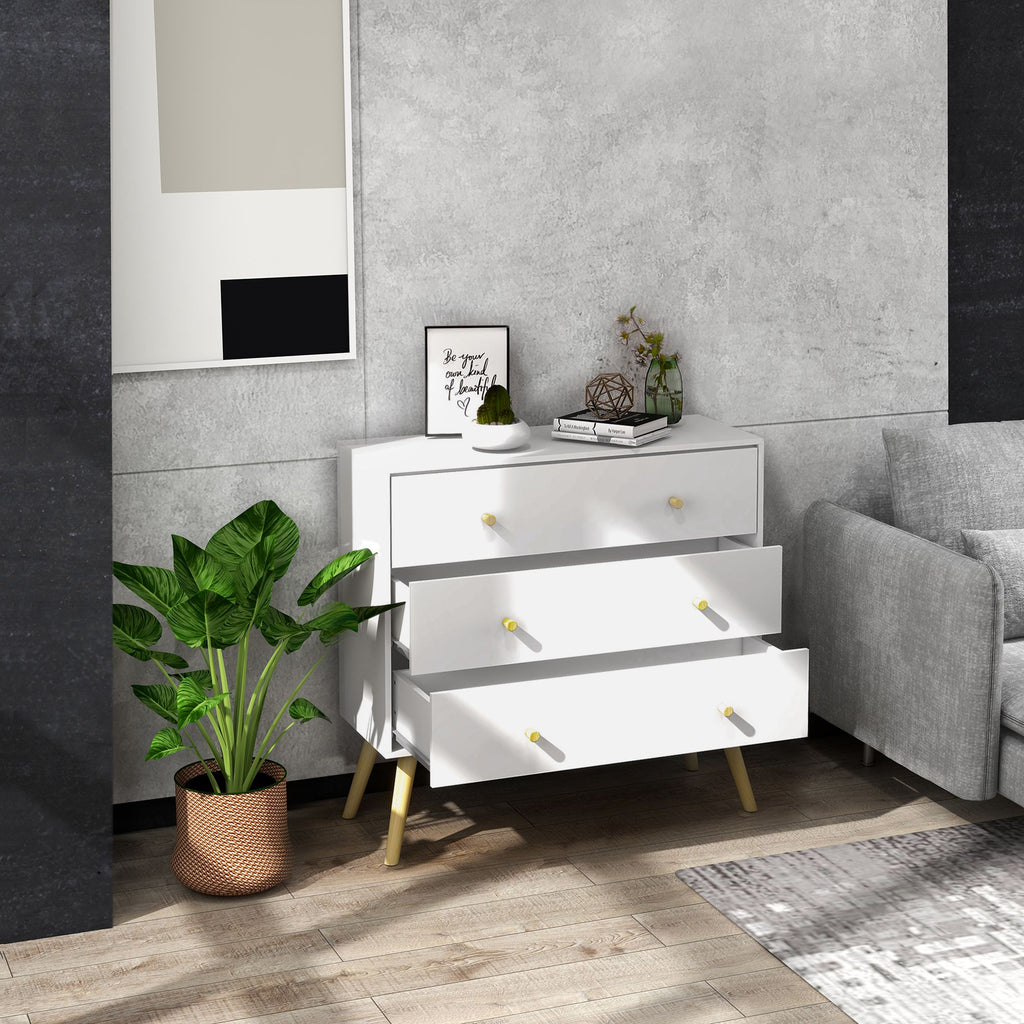 Commode 3 tiroirs design scandinave piètement effilé incliné bois pin panneaux blanc80 x 30 x 80 cm blanc-9