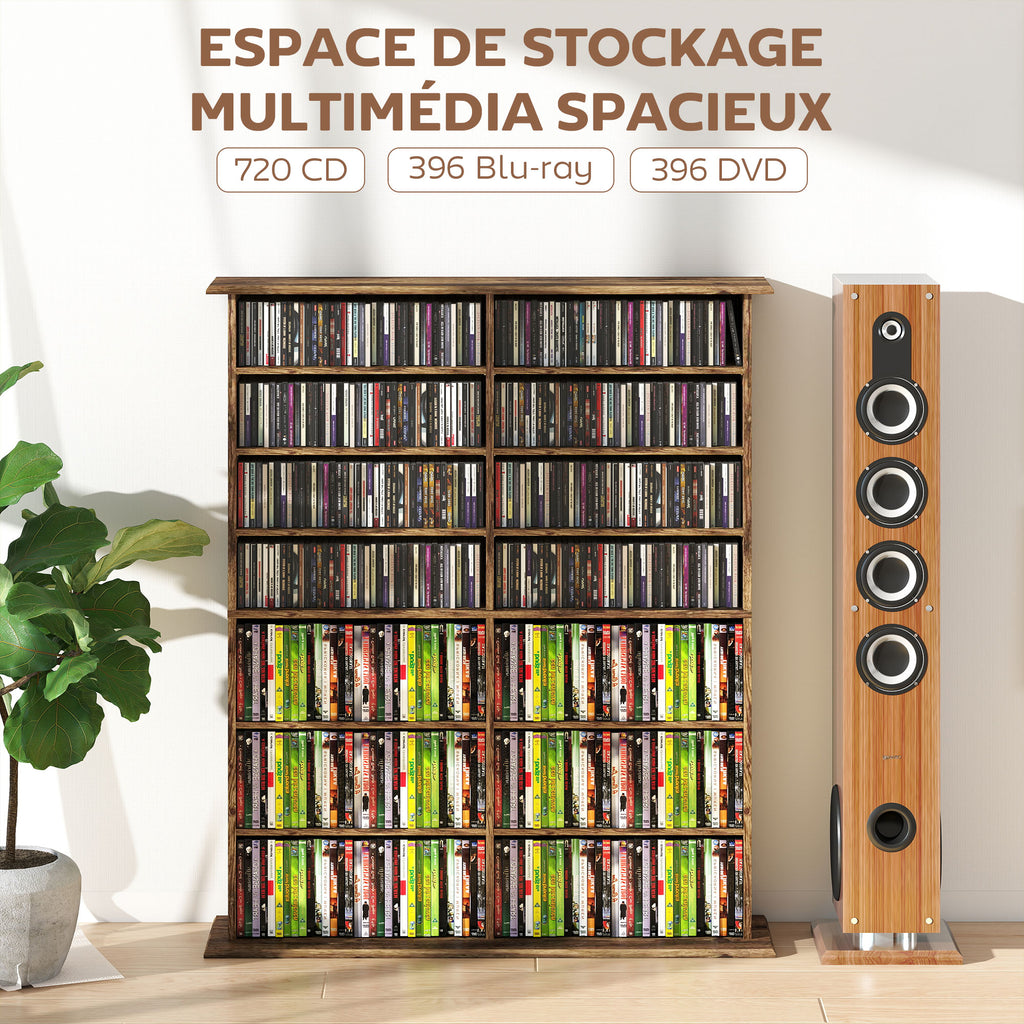 Rangements pour CD et DVD avec 16 compartiments et 12 étagères réglables capacité max. 720 CD/396 DVD et Blu-ray marron-3