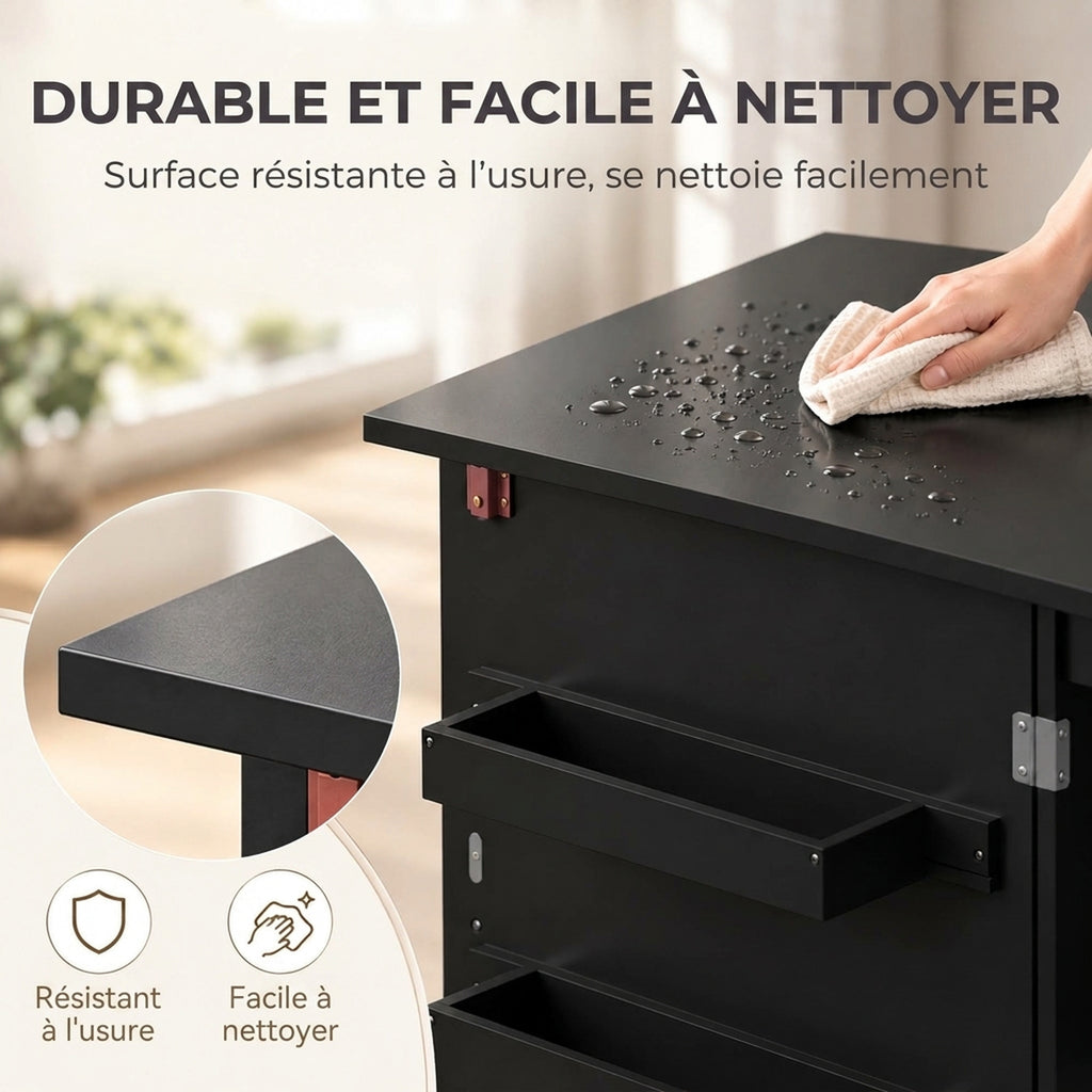 Table de couture pliante meuble couture à abattant avec bacs de rangement, étagère ouverte et roulettes, noir-6