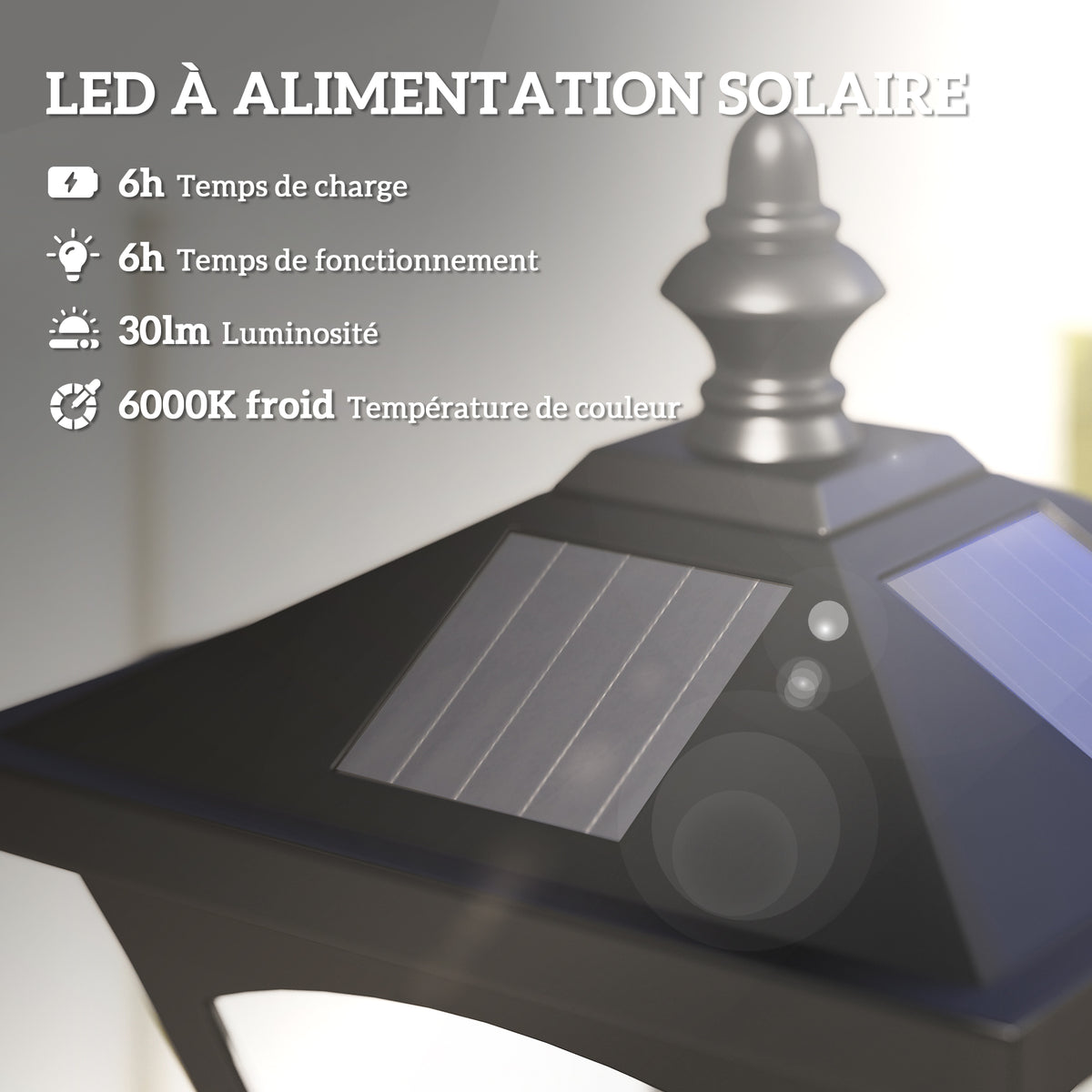 Luminaire extérieur lampadaire sur pied solaire lampadaire lanterne classique LED 30 Lm dim. 15L x 15l x 120H cm noir-3
