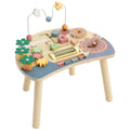 Table d'Activités en Bois pour Bébé 1-3 Ans 6 en 1 avec Engrenages, Labyrinthe de Perles, Horloge Rotative et Carottes-0