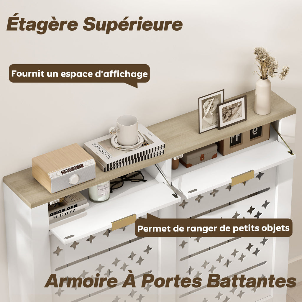 Couvercle de radiateur, cache radiateur avec placard rabattable et étagère supérieur, 108 x 19 x 95,5 cm, blanc-3