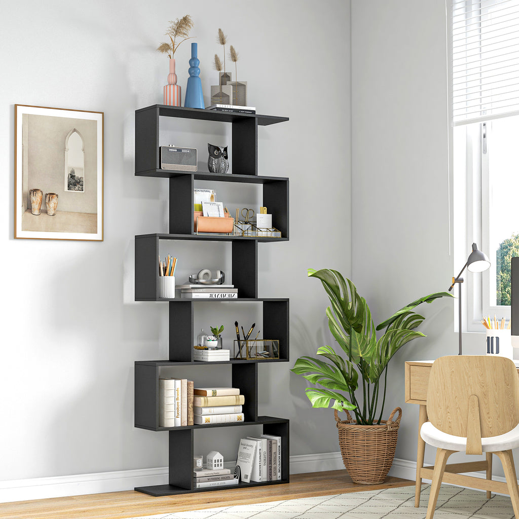 Bibliothèque étagère Zig zag Design Contemporain 80L x 23l x 192H cm 6 Niveaux Noir-1