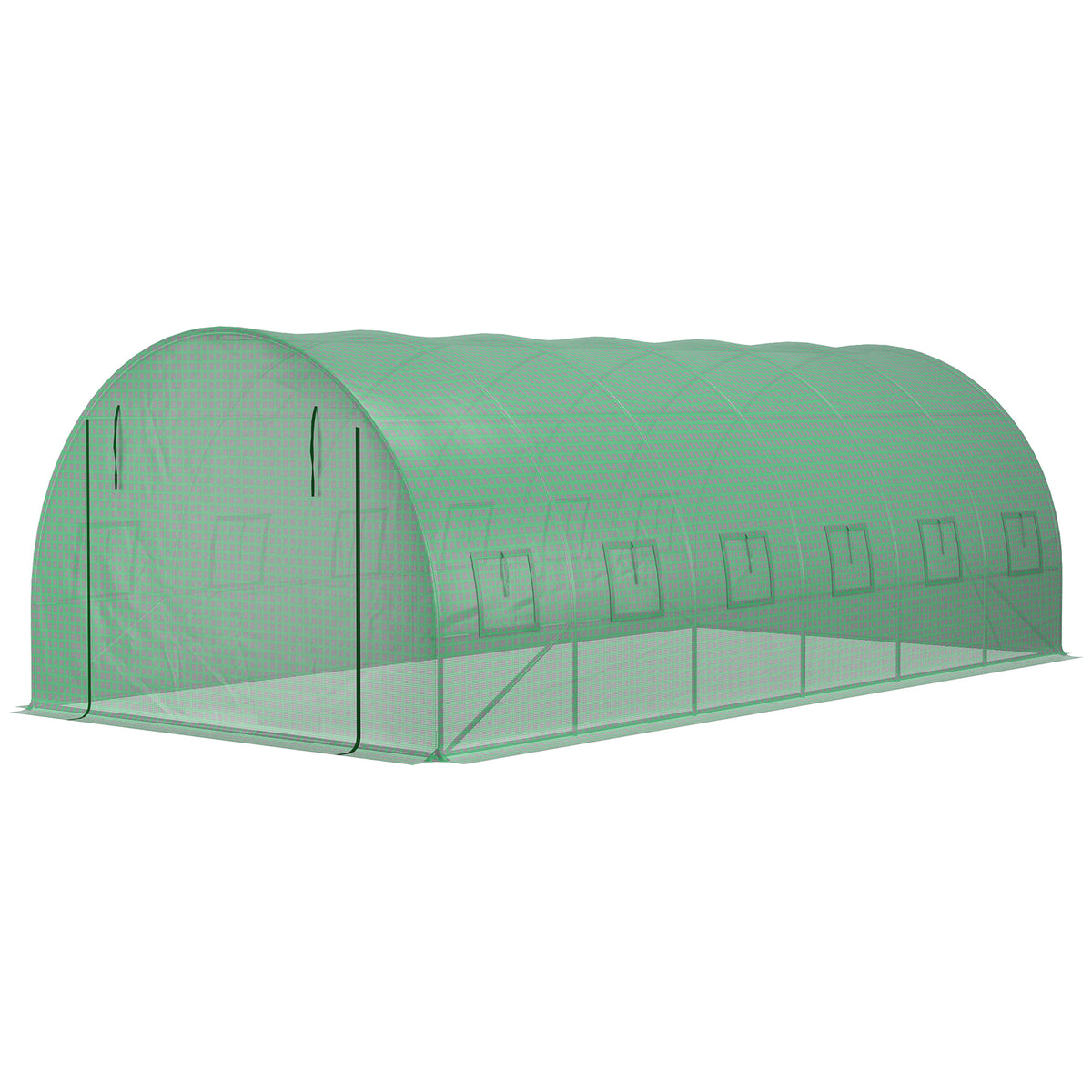 Bâche de Rechange Serre Tunnel 18 m², bâche 6 x 3 x 2 m PE Anti-UV imperméable 12 fenêtres + Porte Enroulable zippée vert-7