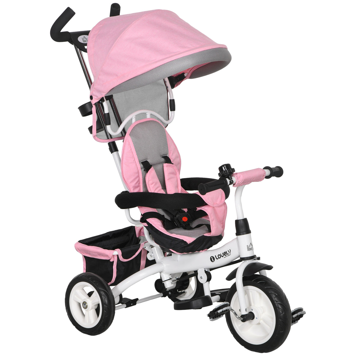 Tricycle Enfant évolutif Pare-Soleil Pliable Canne télescopique Amovible 95 x 50 x 106 cm Acier Rose-0