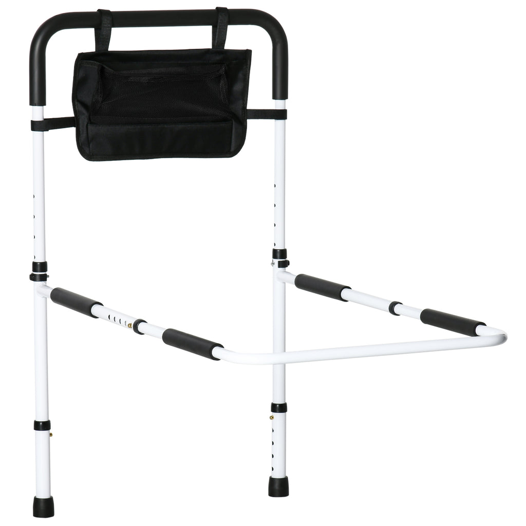 Barre d'appui lit sur pieds protection réglable 5 hauteurs pochette rangement 52 x 85-95 x 71-102 cm blanc noir-0