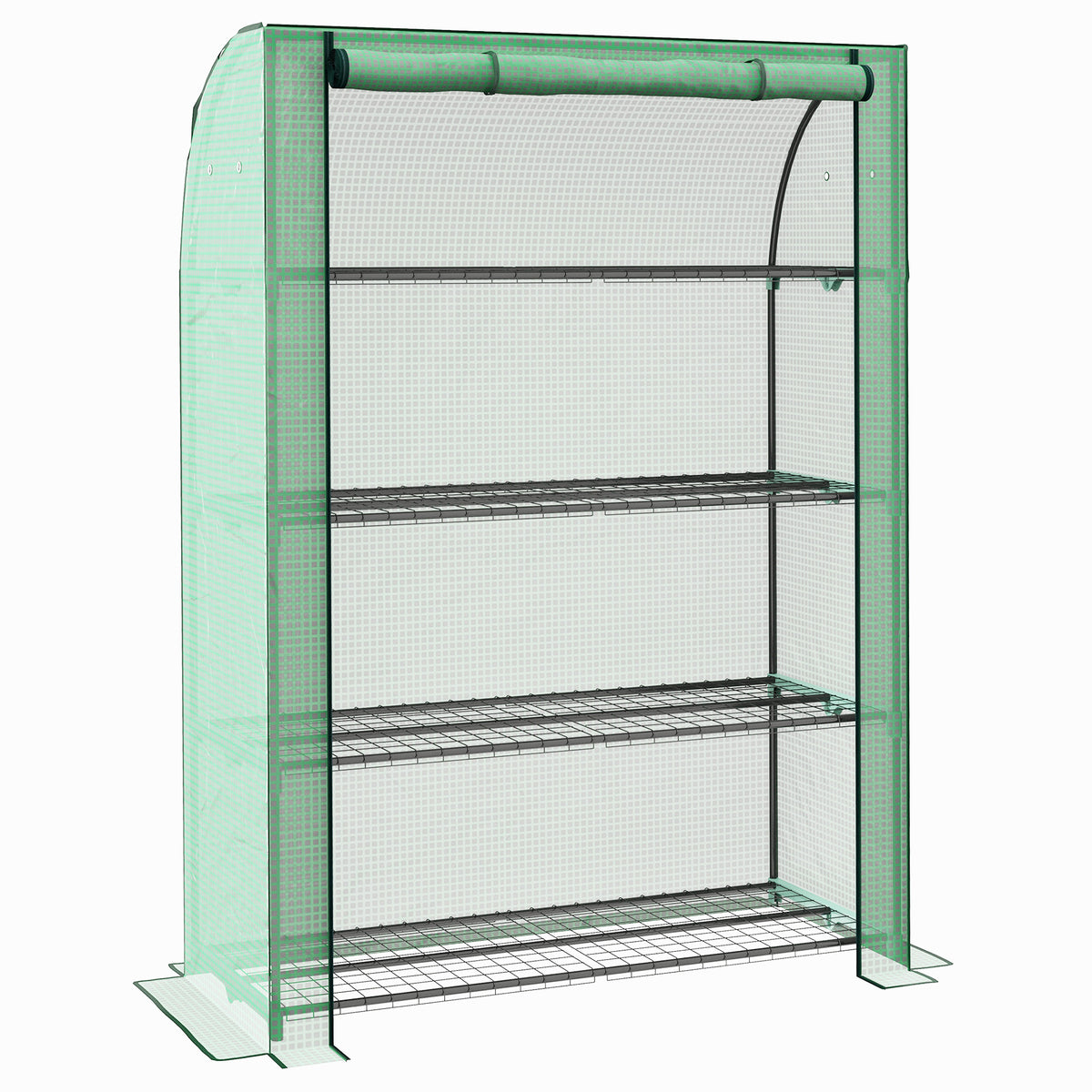 Mini serre de jardin à 4 étages avec bâche PE renforcée, porte enroulable et étagères 120 x 50 x 170 cm, vert-0