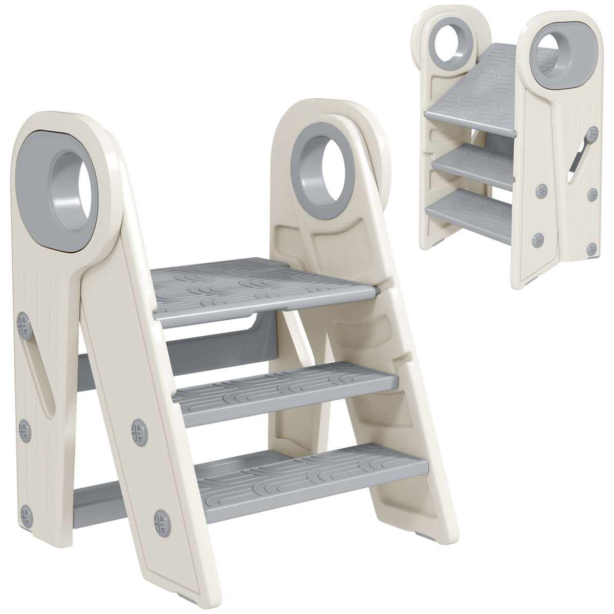 Marche pied pour enfant 3 marches, marchepied de cuisine pour enfant, pliable, hauteur ajustable de 2 à 3 marches, gris-0