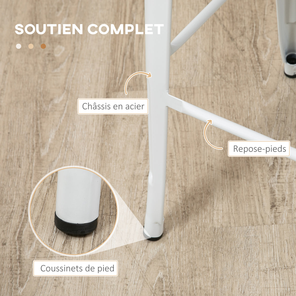 Lot de 4 tabourets de bar industriel avec dossier repose-pied hauteur assise 76 cm métal crème-4