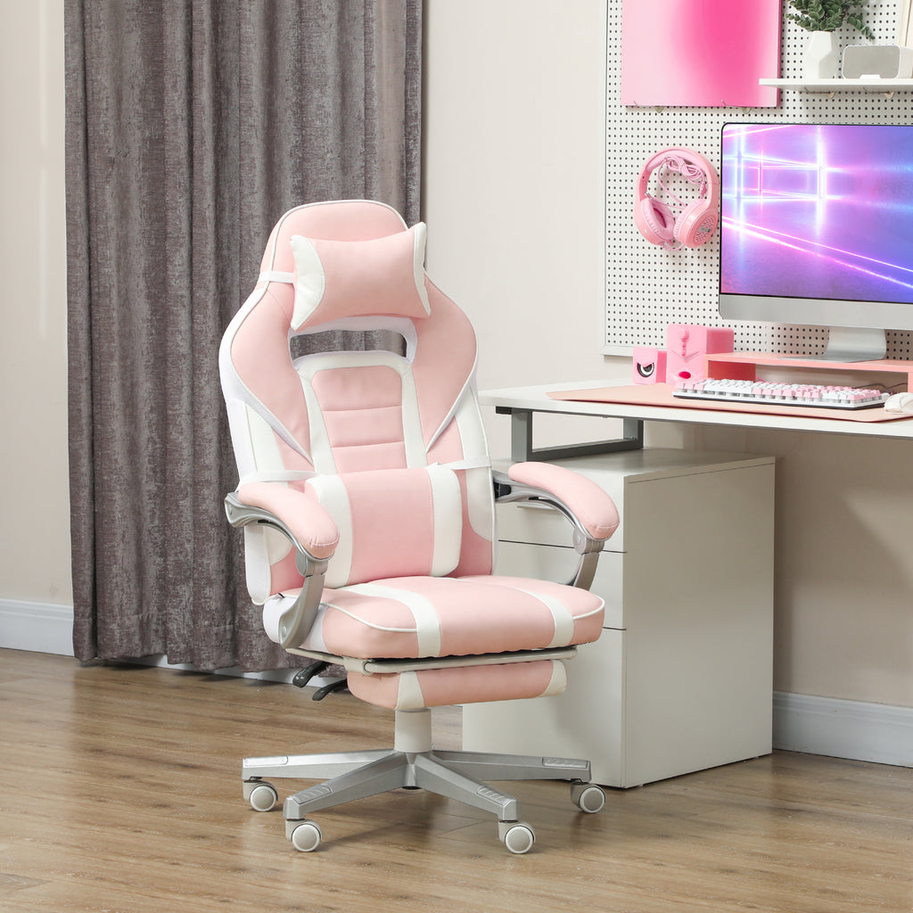 Chaise gaming, fauteuil gaming ergonomique avec repose-pieds, hauteur réglable, dossier inclinable, 63x63x123cm, rose-9