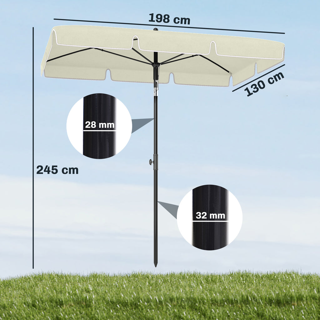 Parasol de jardin Parasol droit rectangulaire inclinable alu métal polyester haute densité 2 x 1,3 m beige clair-2