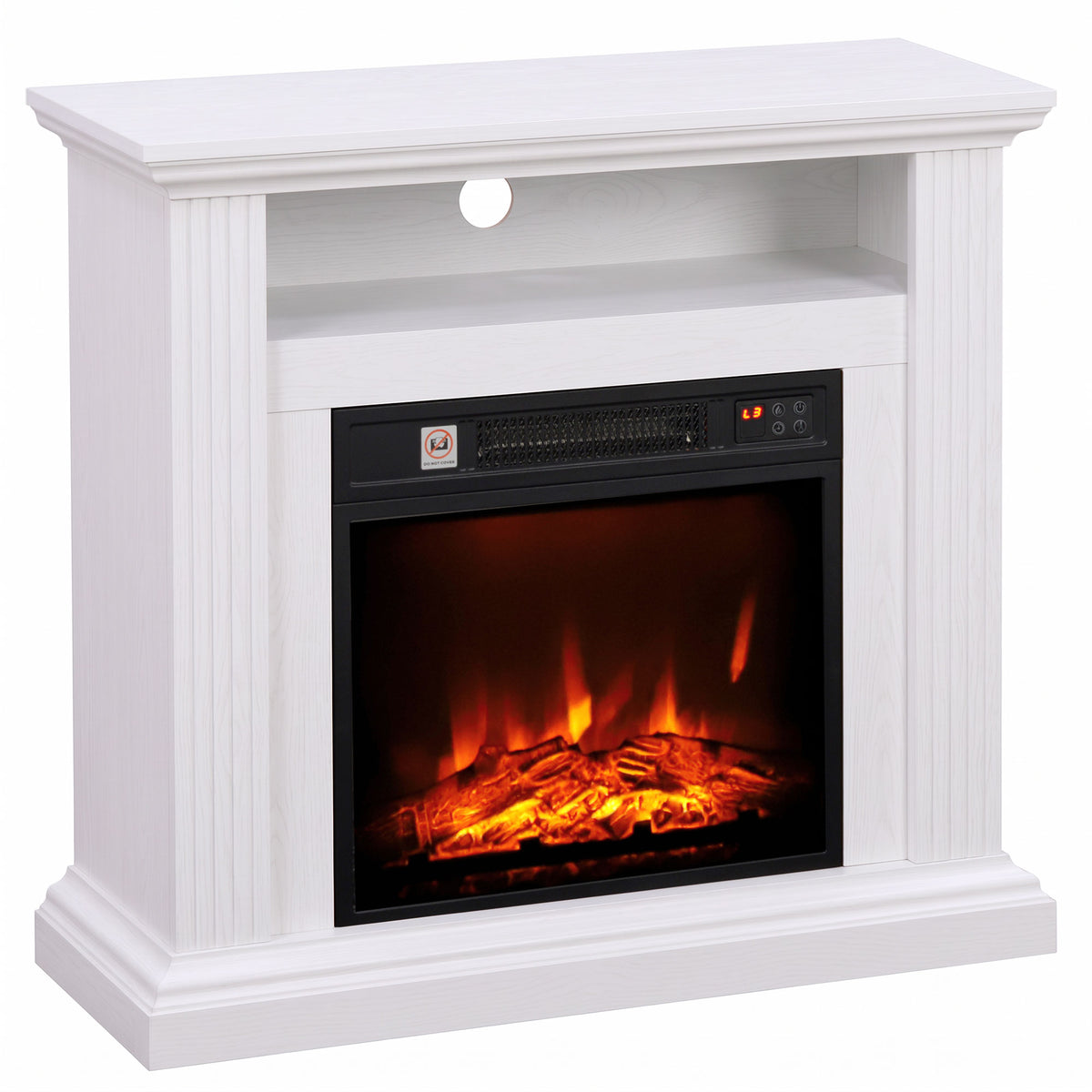 Cheminée Électrique 1800 W, Effet Flamme à 3 Niveaux de Luminosité, Fausse Cheminée avec Manteau, Effet Bois Blanc-0