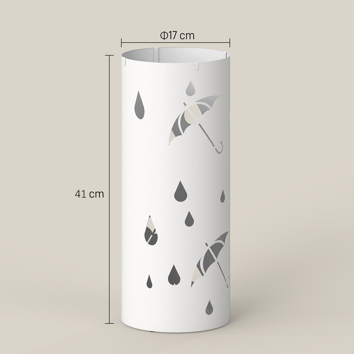 Porte parapluie cylindrique support pour parapluies bac d'égouttement amovible et 4 crochets, Ø 17 x 41 cm, blanc-2