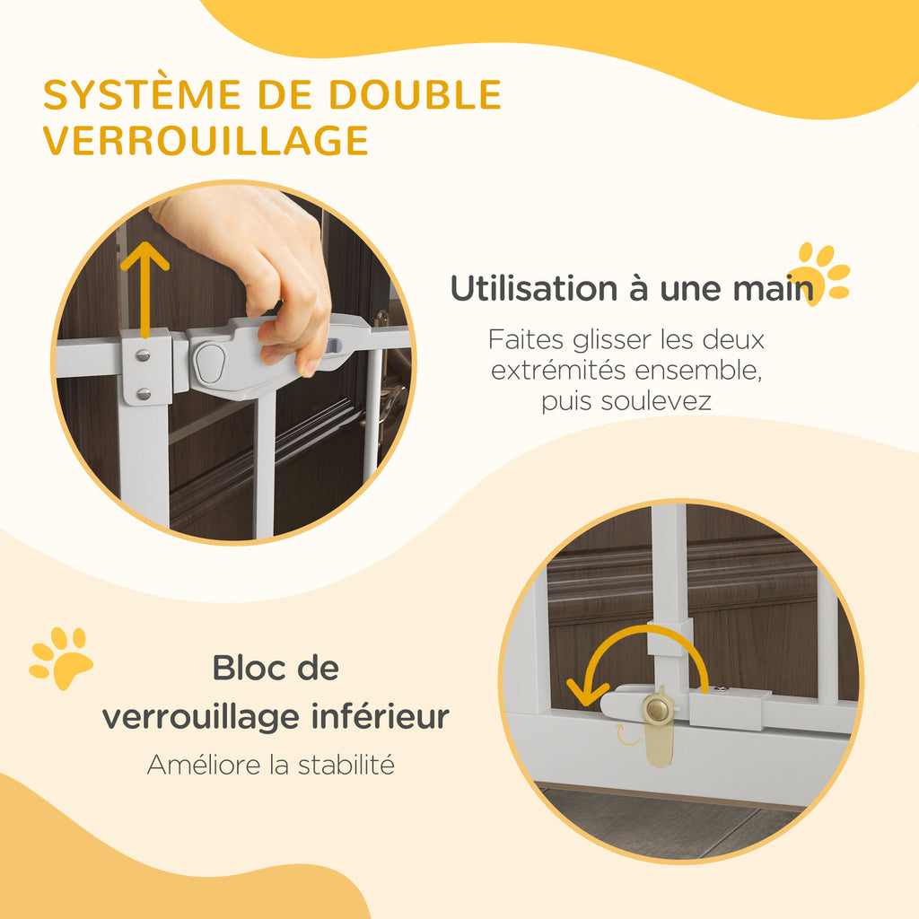 Barrière de sécurité animaux de 104H cm avec porte fermeture automatique système de double verrouillage sans percage-3