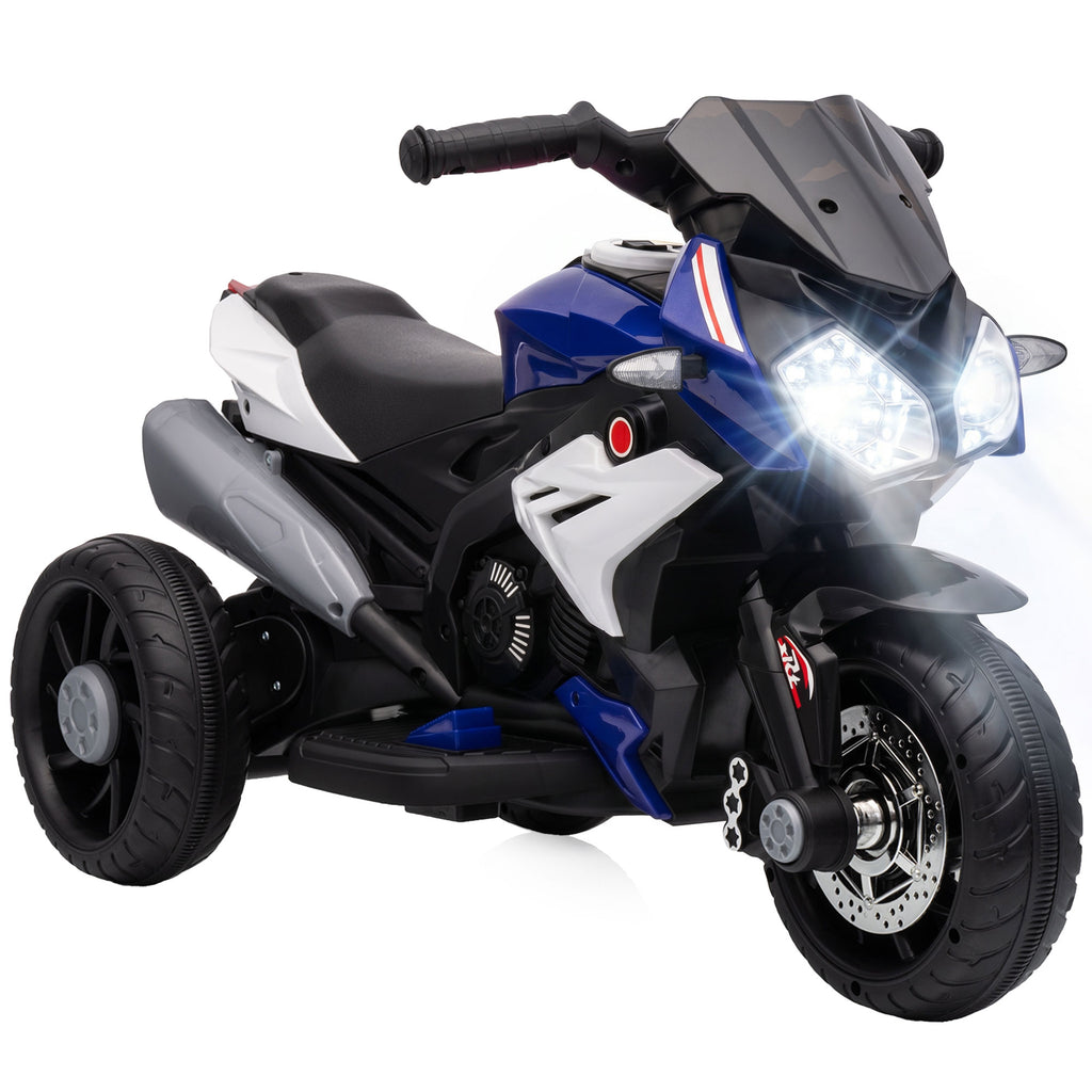Moto électrique enfants 3 roues 6 V, voiture électrique enfants 3 à 5 ans, effets lumineux et sonores, 86x42x52cm, bleu-0