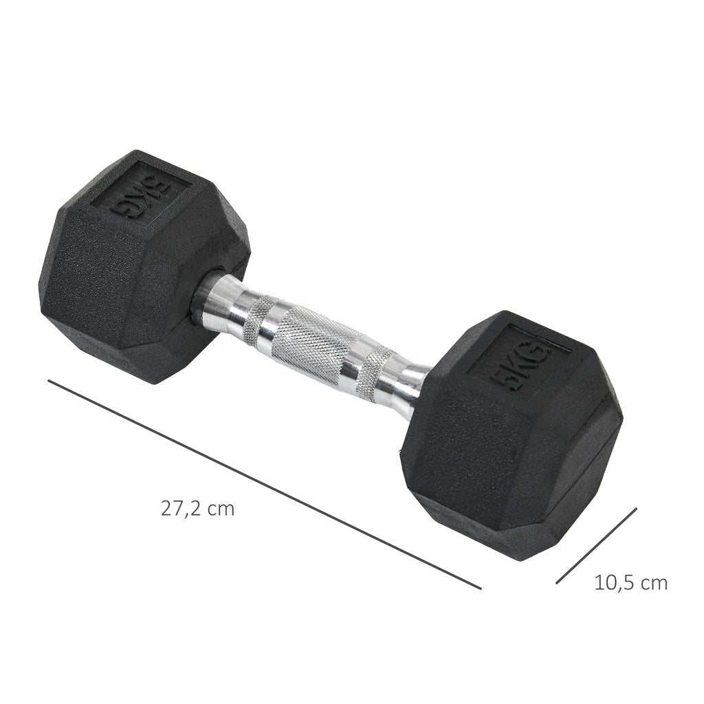 Ensemble d'haltères courtes total 2 x 5 Kg, haltères musculation fitness pour homme et femme, entraînement musculaire & haltérophilie - métal caoutchouc noir-2