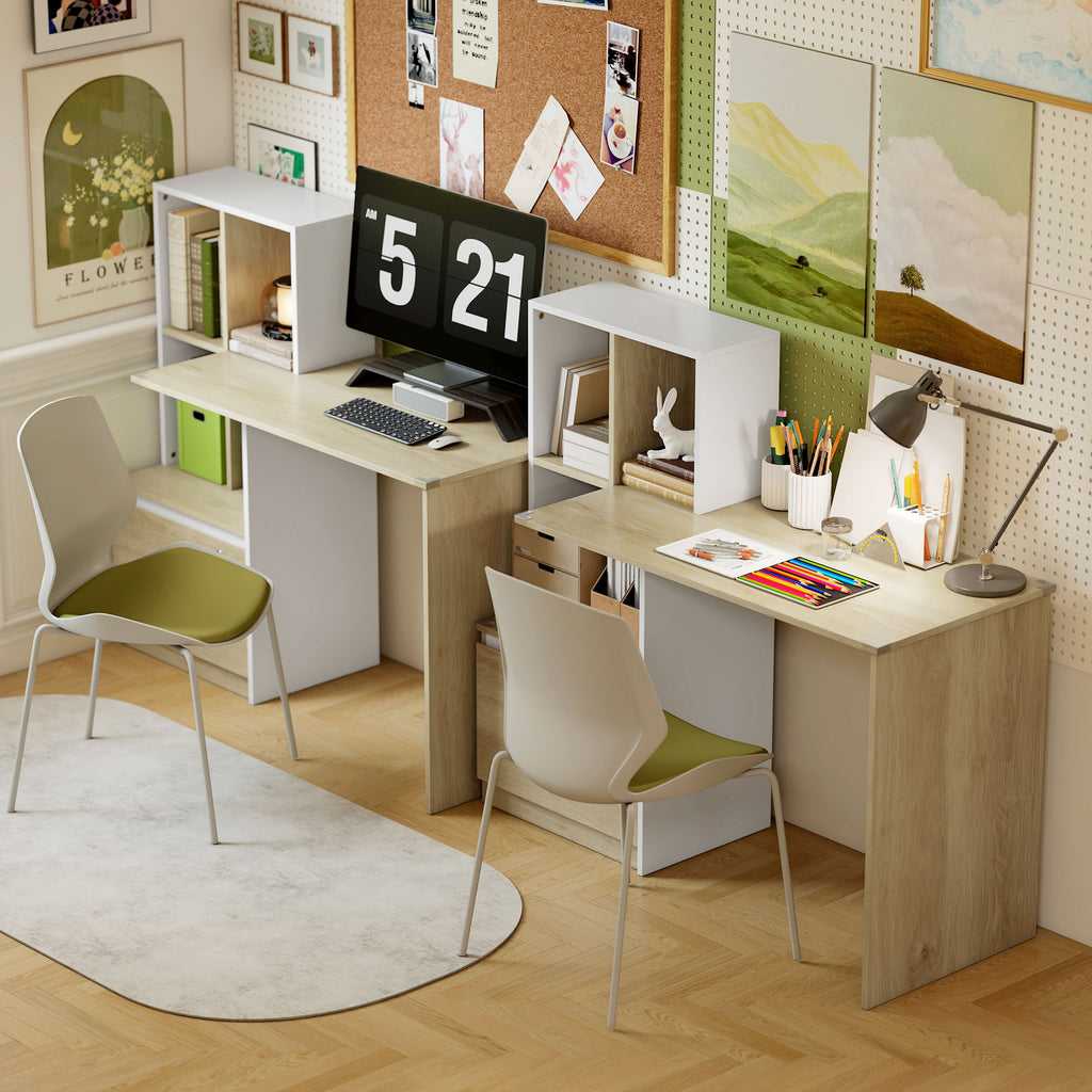Bureau d'ordinateur avec bibliothèque 4 compartiments et tiroir verrouillable, 126 x 50 x 109 cm, chêne et blanc-8