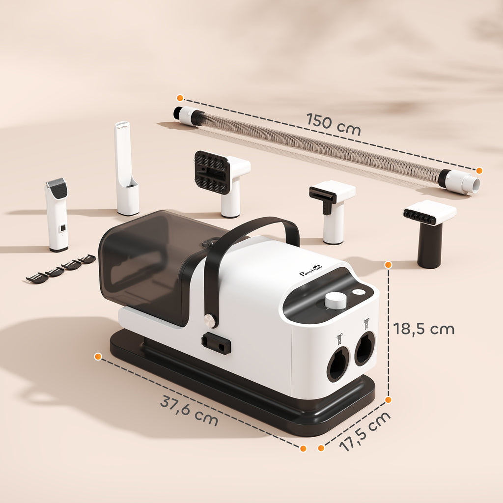 Aspirateur poil de chien et séchoir 5-en-1 kit toilettage chien professionnel 12kPa  50dB 37,6x17,5x18,5cm blanc-2