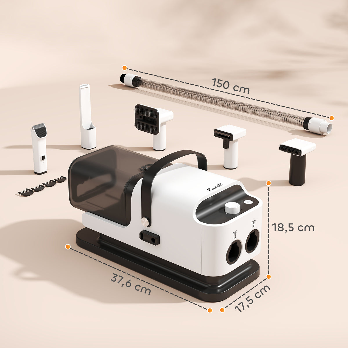 Aspirateur poil de chien et séchoir 5-en-1 kit toilettage chien professionnel 12kPa  50dB 37,6x17,5x18,5cm blanc-2