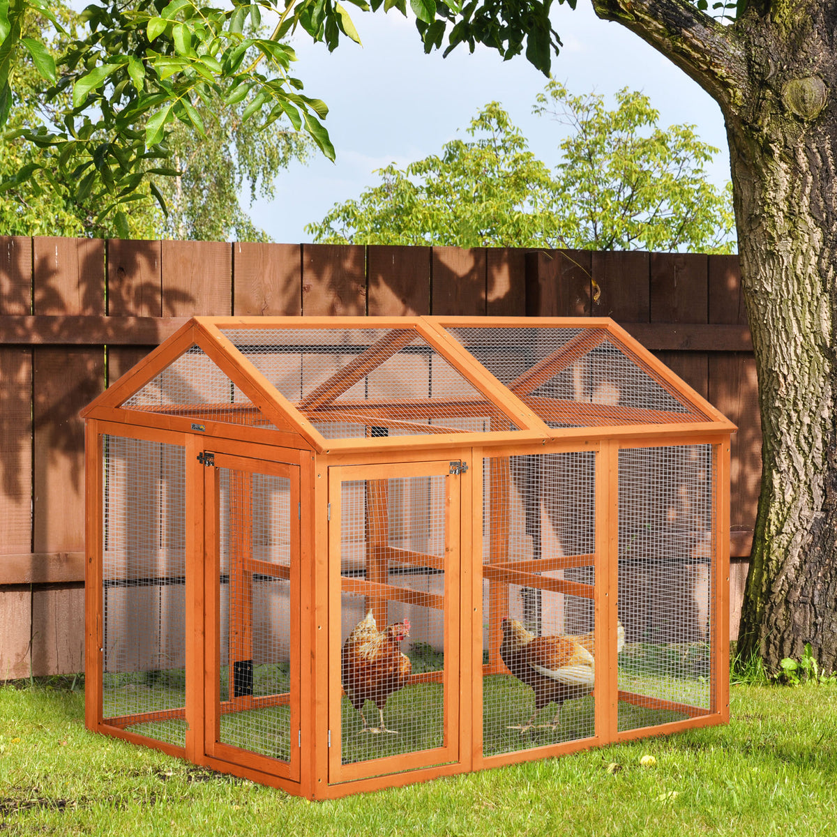Enclos poulailler en bois cage à poules parc grillagé 140 x 88,5 x 106 cm orange-1