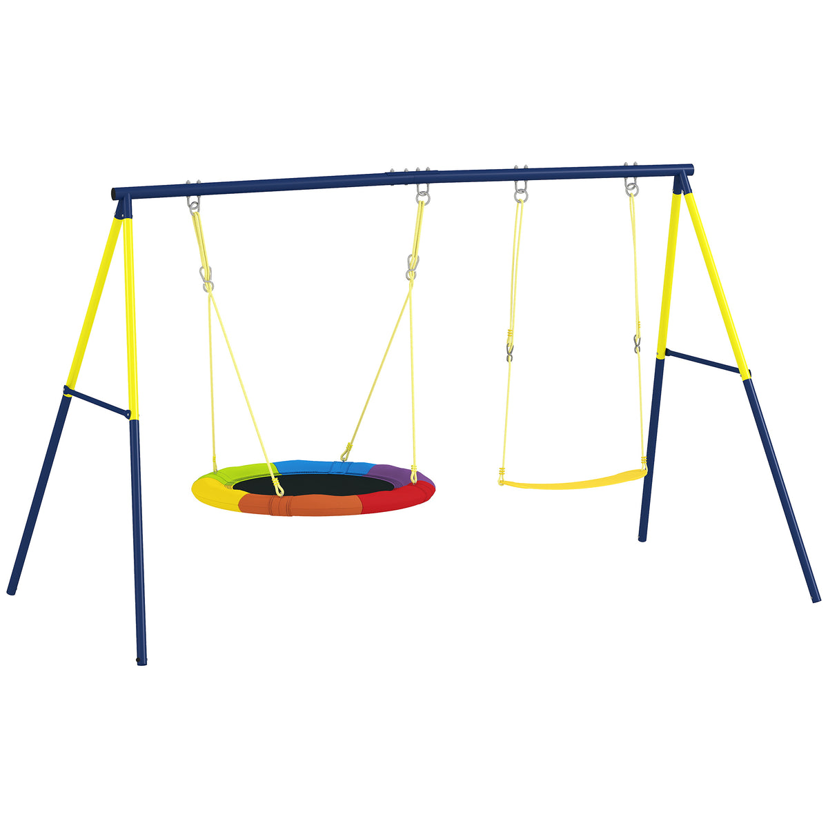 Balançoire portique pour enfant avec double  balancelles, cordes réglables, cadre en acier, pour 3-8 ans, multicolore-0