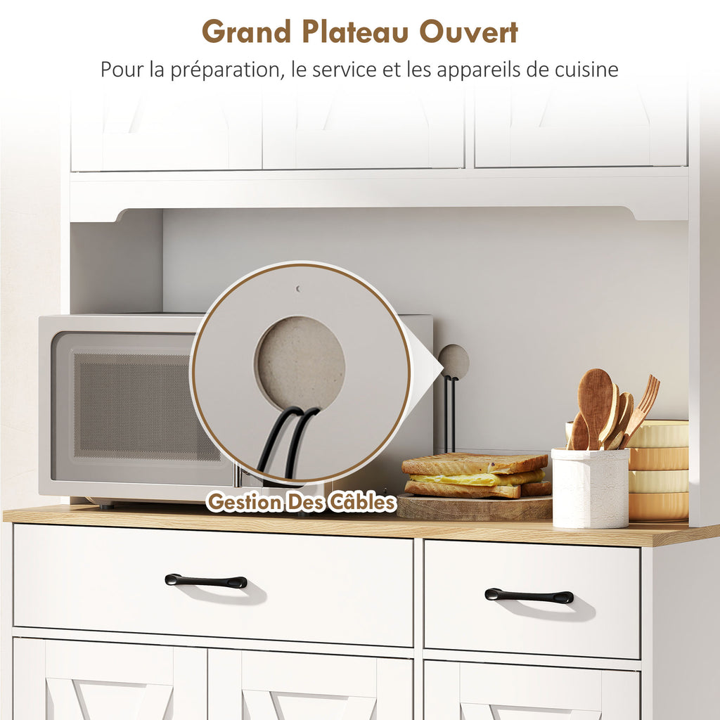 Buffet haut cuisine armoire de cuisine avec 6 portes 2 tiroirs plan de travail étagères réglables 94x39,5x175,2cm blanc-4