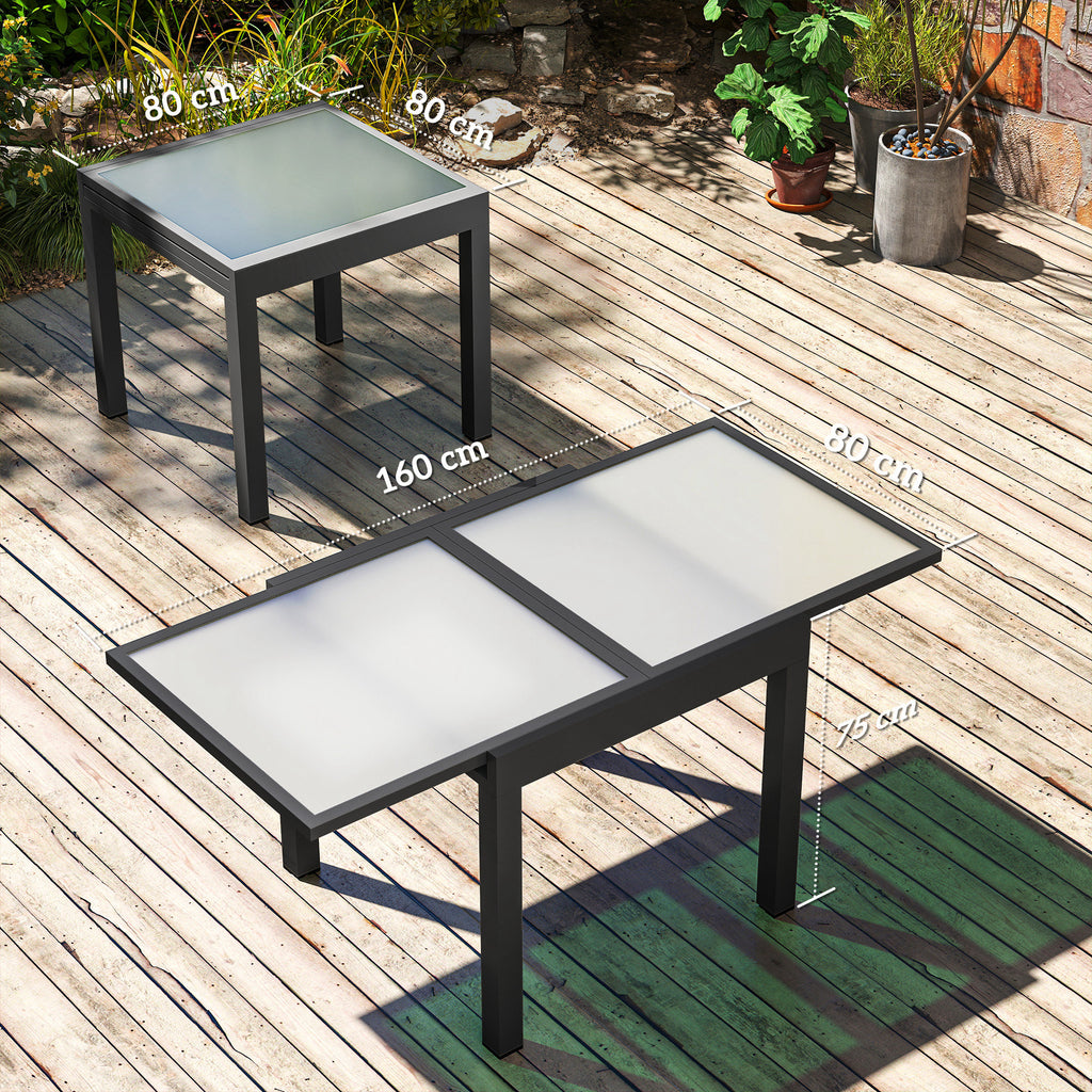 Table Extensible de Jardin Grande Taille dim. dépliées 160 x 80 x 75 cm Aluminium Plateau Verre trempé transparent-2