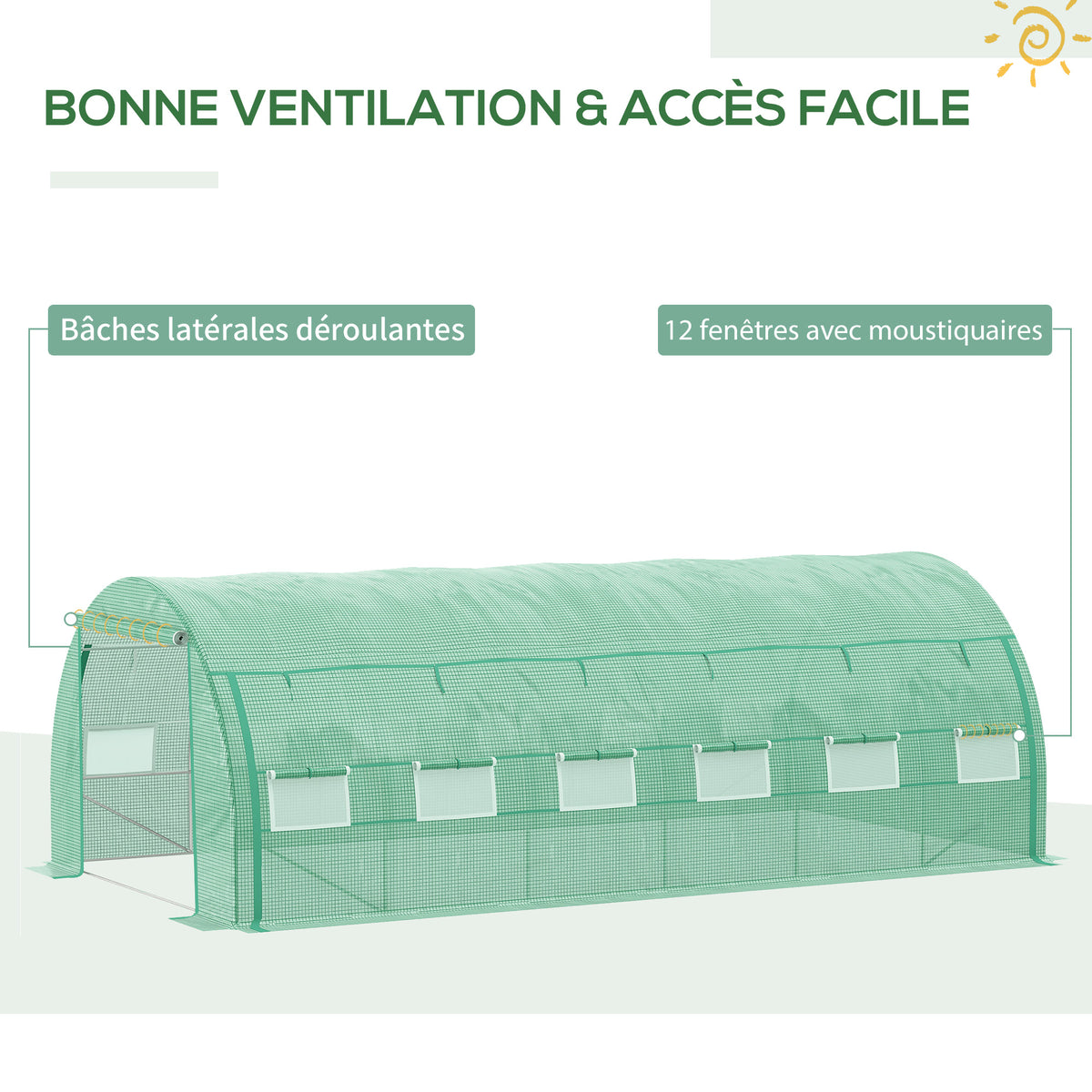 Serre de jardin serre tunnel 18 m² avec porte, parois latérales enroulables 12 fenêtres acier PE  4 x 3 x 2 m vert-7