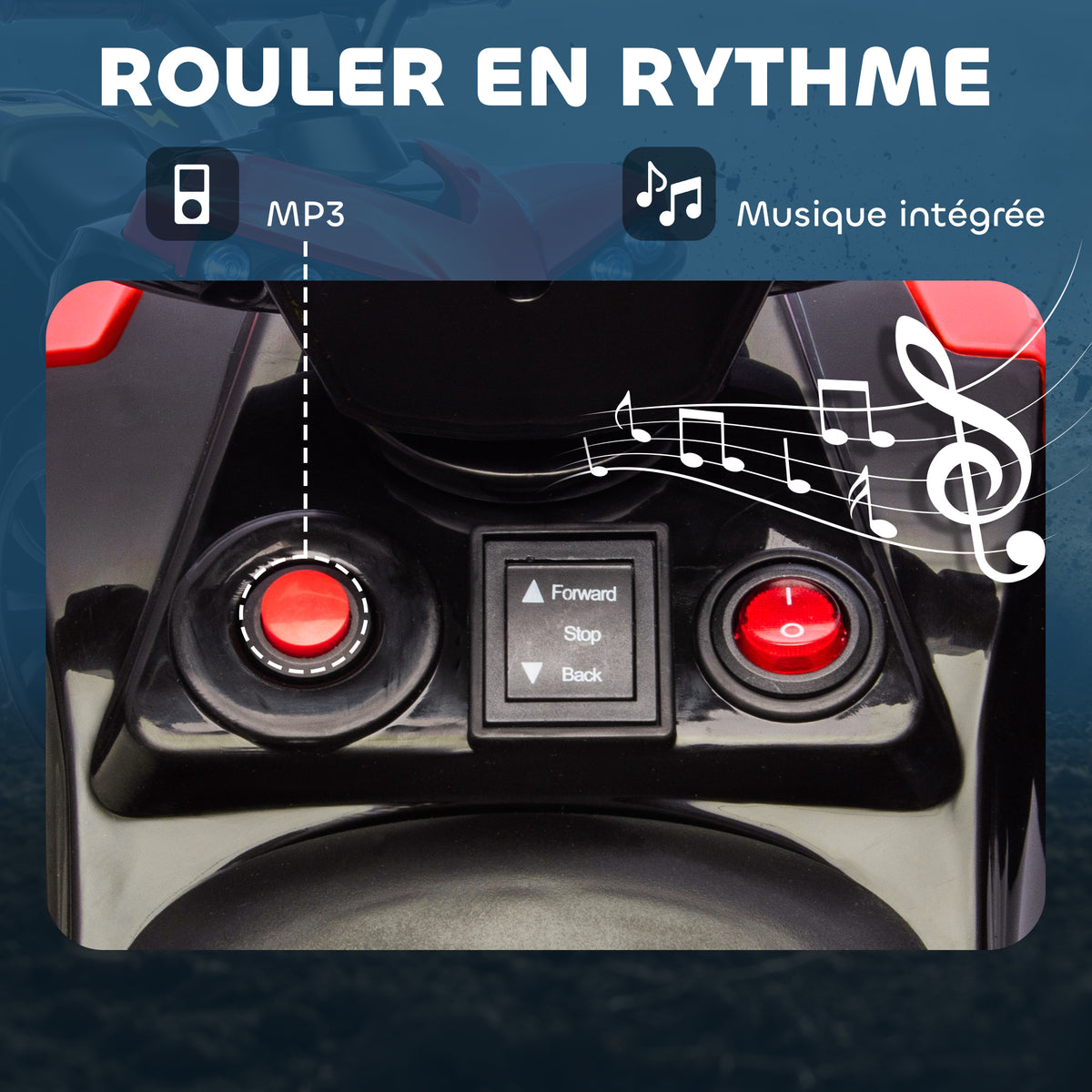Quad électrique enfant 6V, voiture électrique enfants ATV, musique et phares LED, pour 18-56 mois, 70x42x45cm, rouge-5
