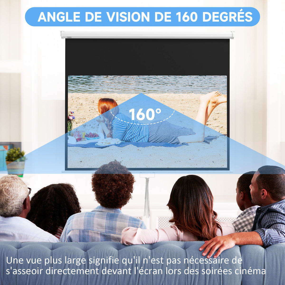 Écran de projection TV et Home Cinema 80 Pouces 16:9 4K HD, fixation mural ou plafond, 187 x 8 x 150 cm-4