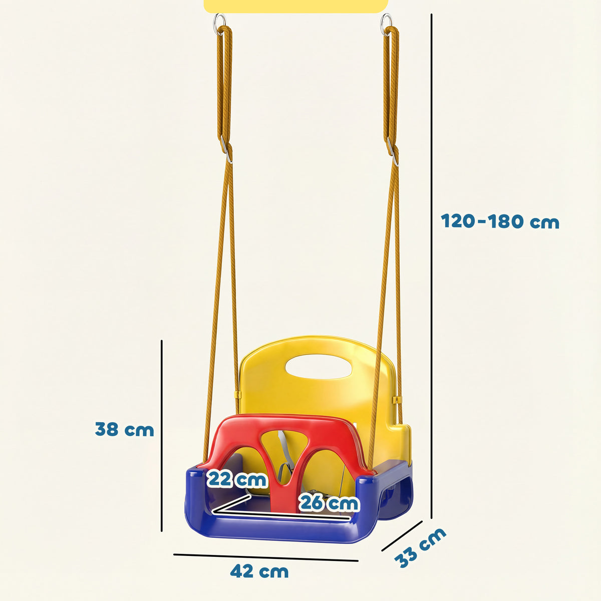 Balançoire siège 3 en 1 évolutif pour enfant avec dossier et barre en T amovibles intérieur extérieur hauteur ajustable-2