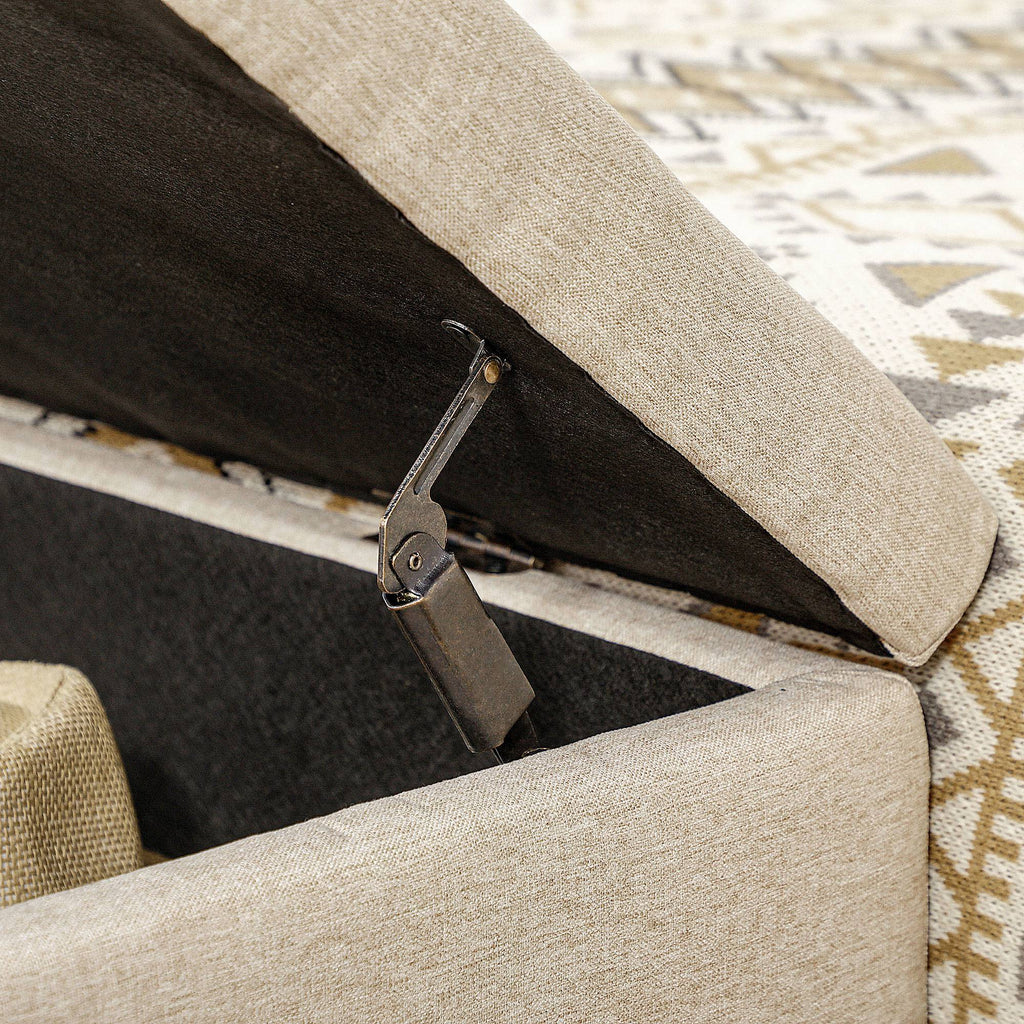 Banc banquette coffre de rangement 2 en 1 assise capitonnée et pieds acier 110 x 44 x 48 cm beige et doré-8