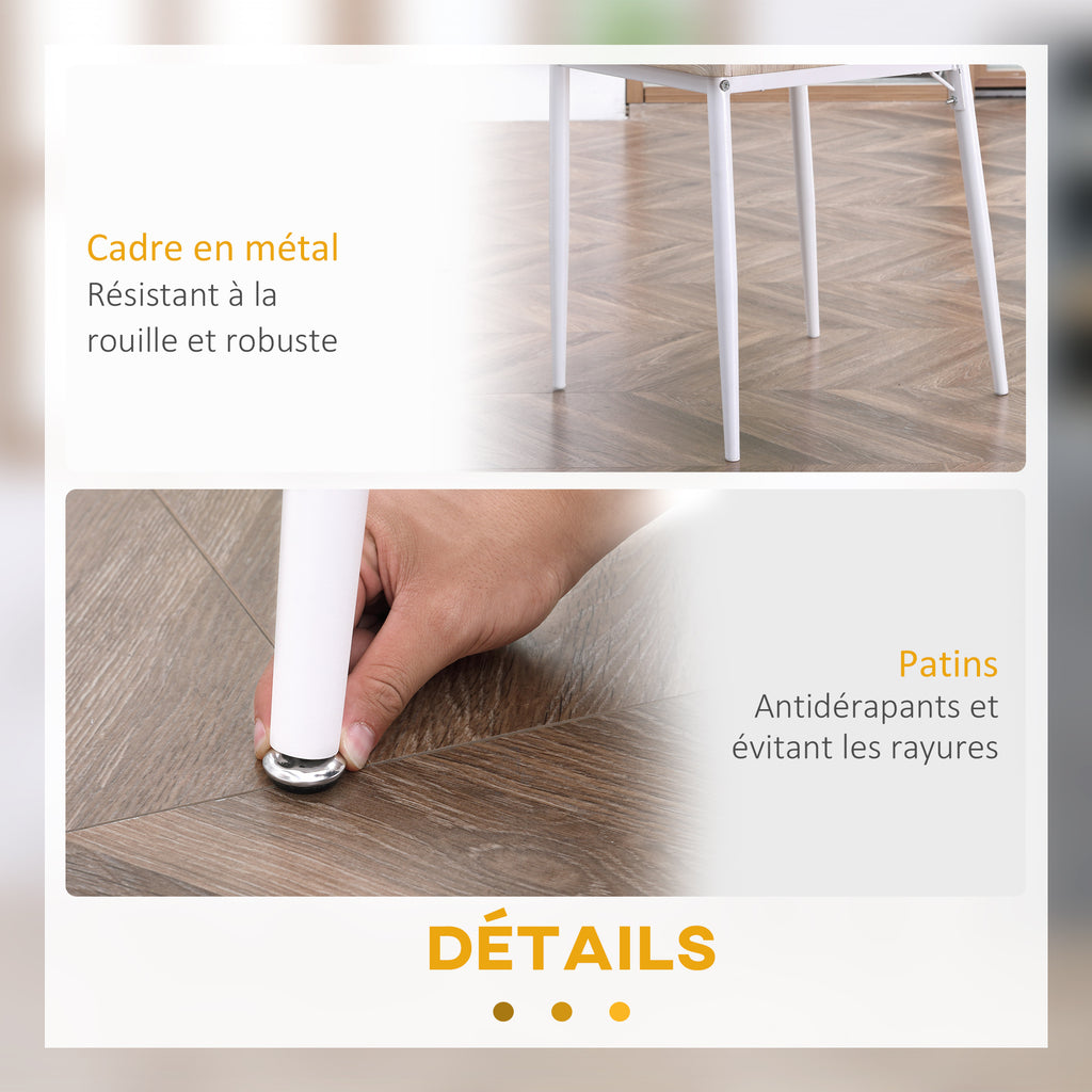 Ensemble table à manger carrée 3 pièces avec 2 chaises cuisine salle à manger plateau MDF châssis métal blanc-5