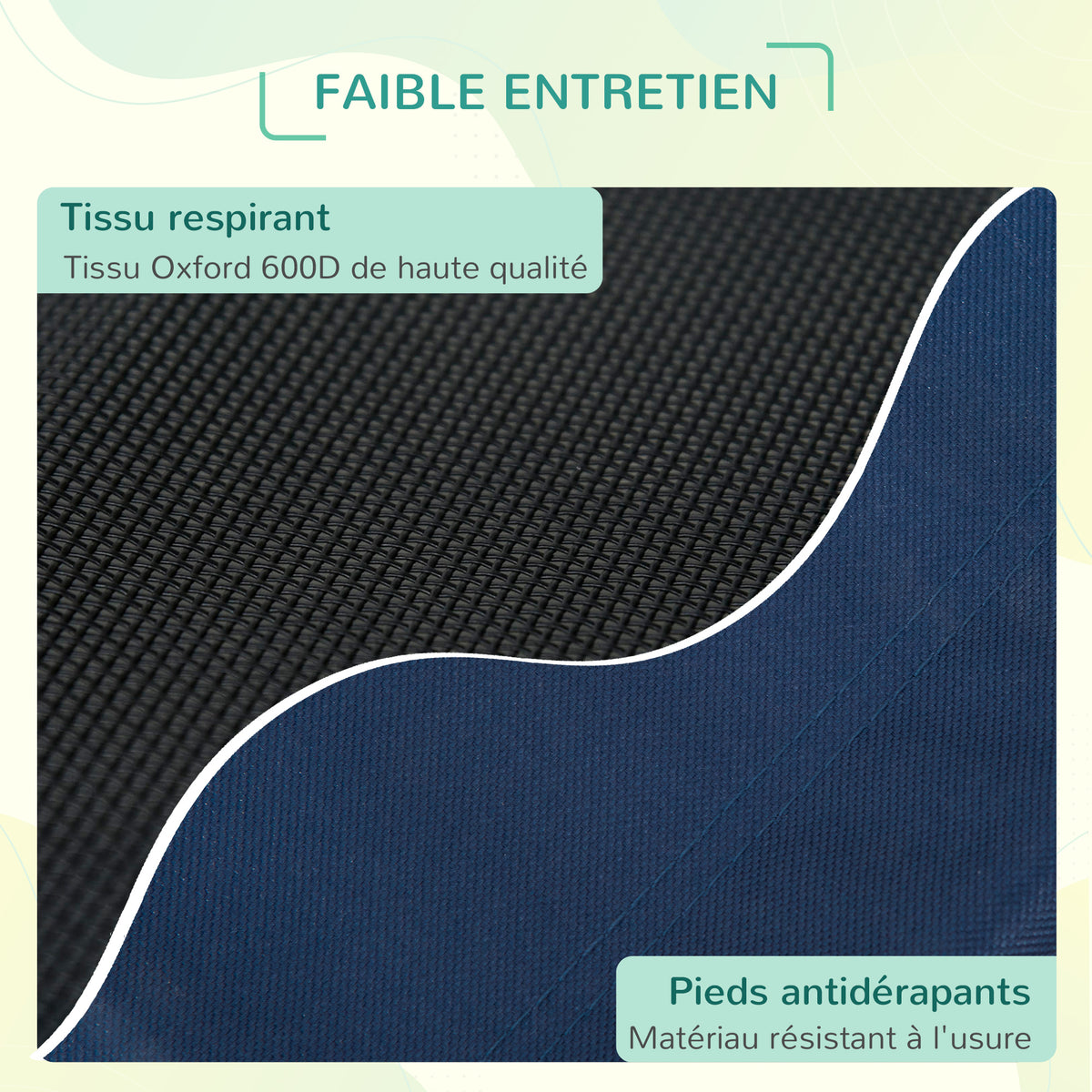 Lit pour chien chat lit de camp grand confort sur pieds tissu oxford textilène micro-perforé 76L x 61l x 18H cm bleu marine noir-4